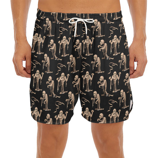 Halloween Mummy Pattern Print Men's Split Running Shorts