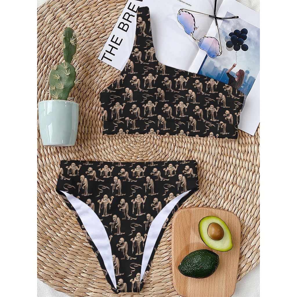 Halloween Mummy Pattern Print One Shoulder Bikini Top