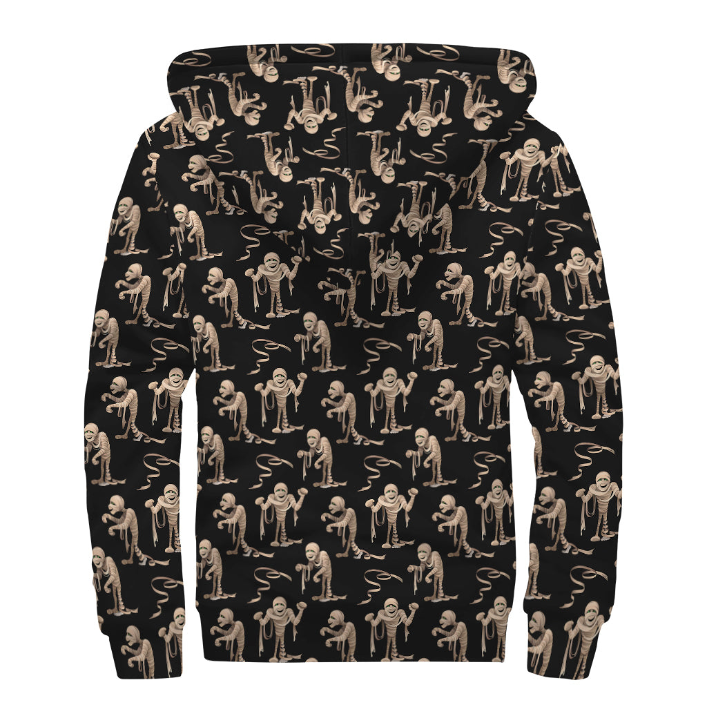Halloween Mummy Pattern Print Sherpa Lined Zip Up Hoodie