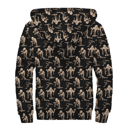 Halloween Mummy Pattern Print Sherpa Lined Zip Up Hoodie