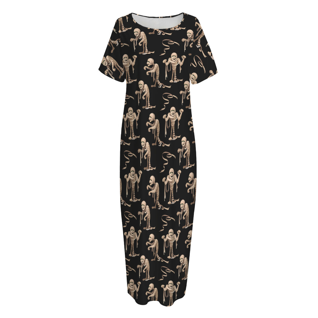 Halloween Mummy Pattern Print Short Sleeve Long Nightdress