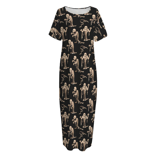 Halloween Mummy Pattern Print Short Sleeve Long Nightdress