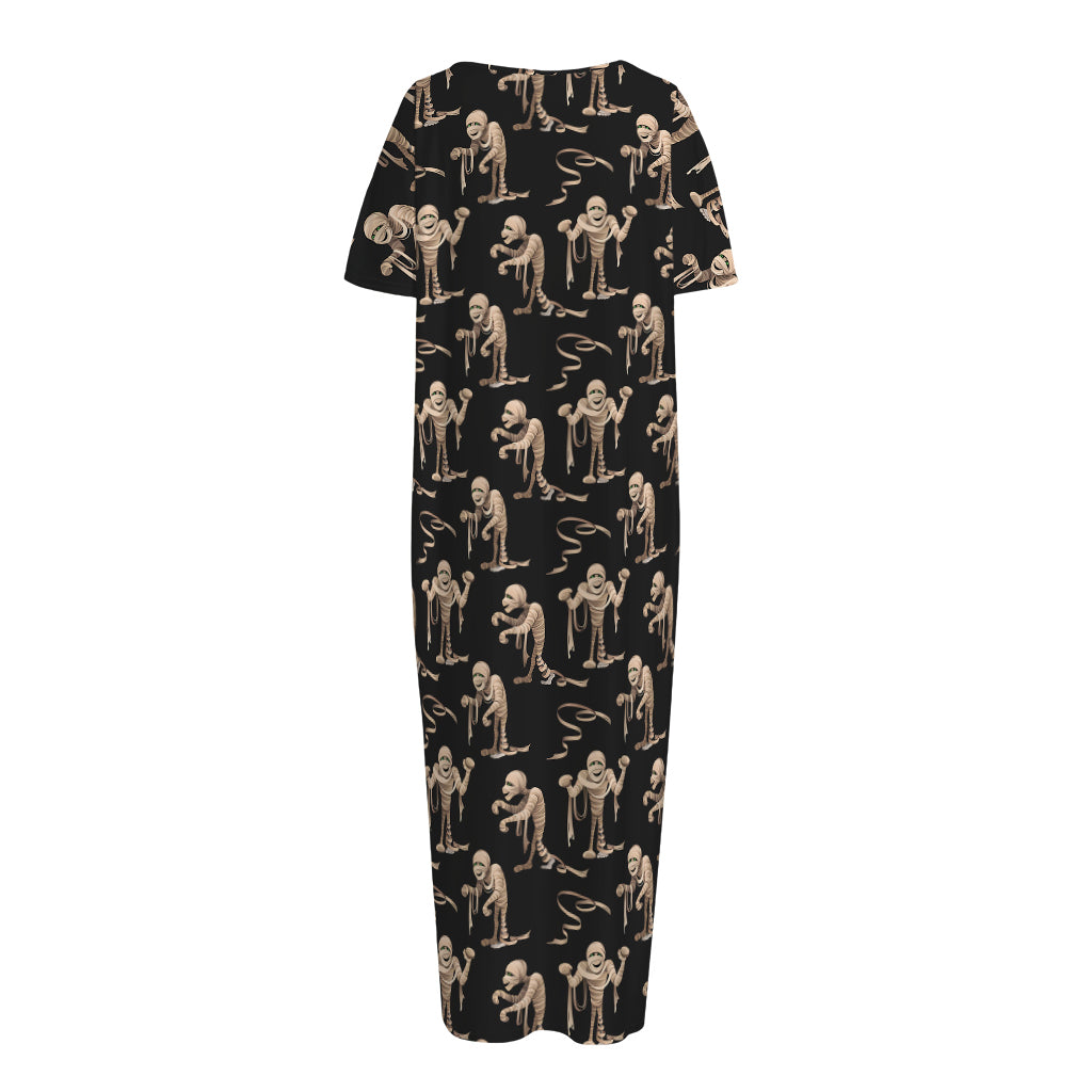 Halloween Mummy Pattern Print Short Sleeve Long Nightdress