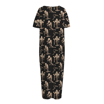 Halloween Mummy Pattern Print Short Sleeve Long Nightdress