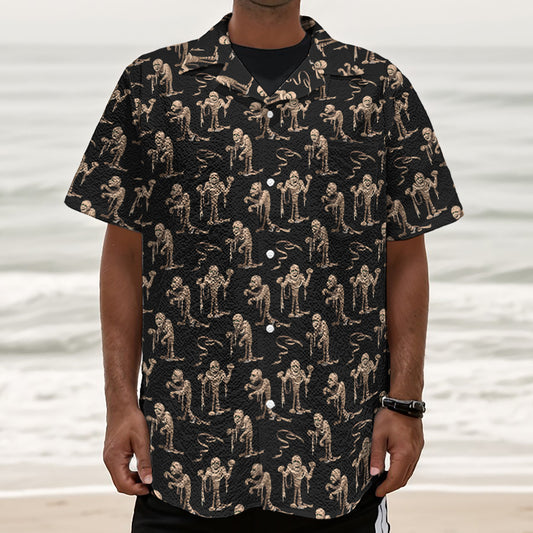 Halloween Mummy Pattern Print Textured Short Sleeve Shirt