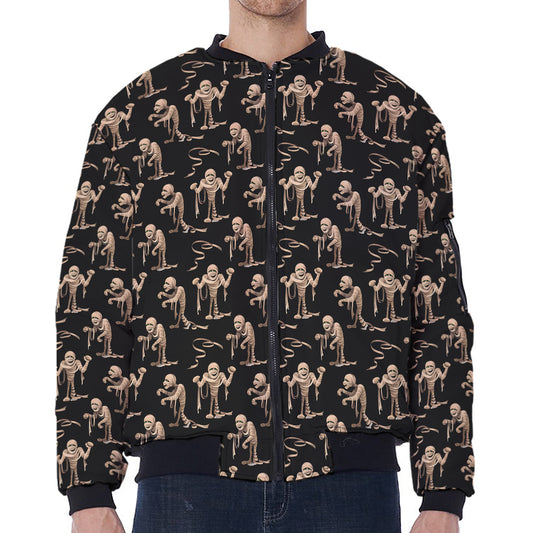 Halloween Mummy Pattern Print Zip Sleeve Bomber Jacket