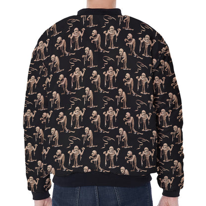 Halloween Mummy Pattern Print Zip Sleeve Bomber Jacket