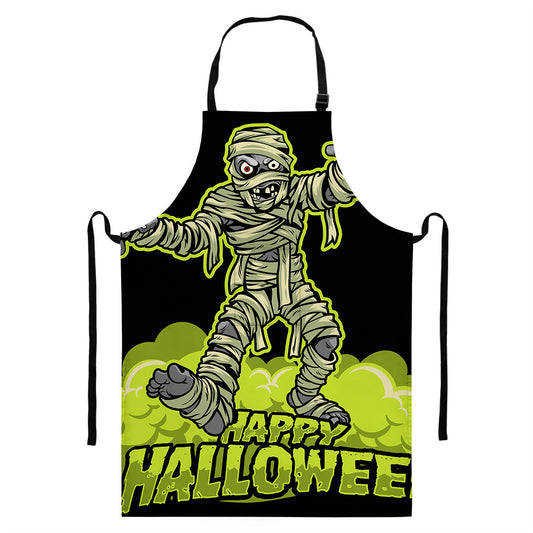 Halloween Mummy Print Bib Apron With Pocket