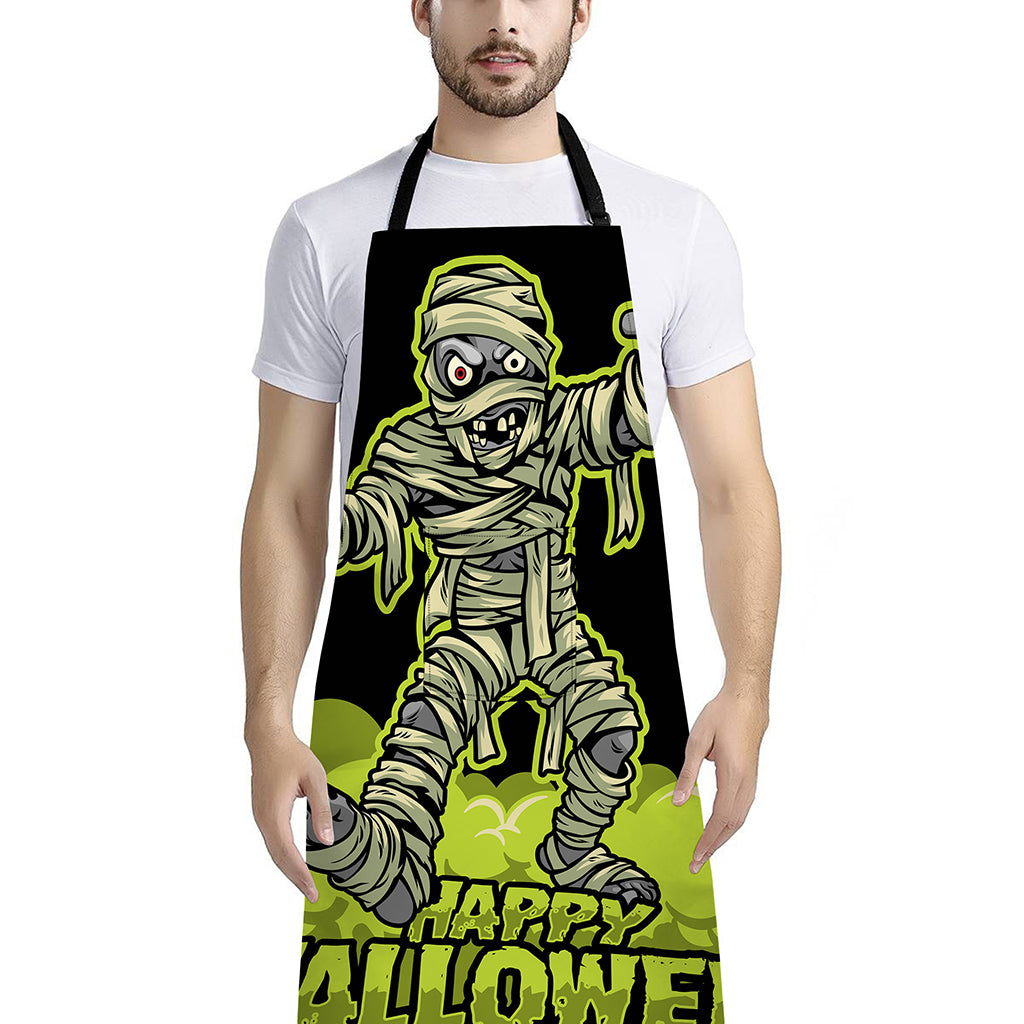 Halloween Mummy Print Bib Apron With Pocket