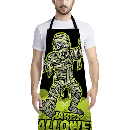Halloween Mummy Print Bib Apron With Pocket