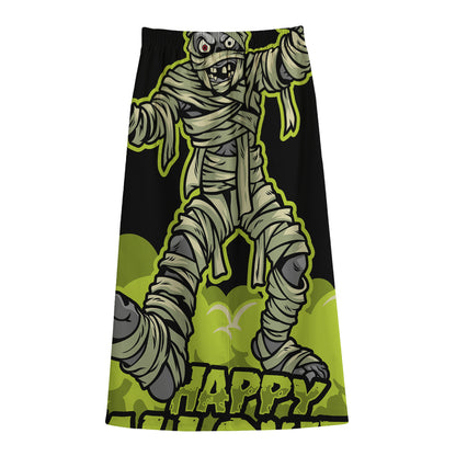 Halloween Mummy Print Cotton Front Slit Maxi Skirt