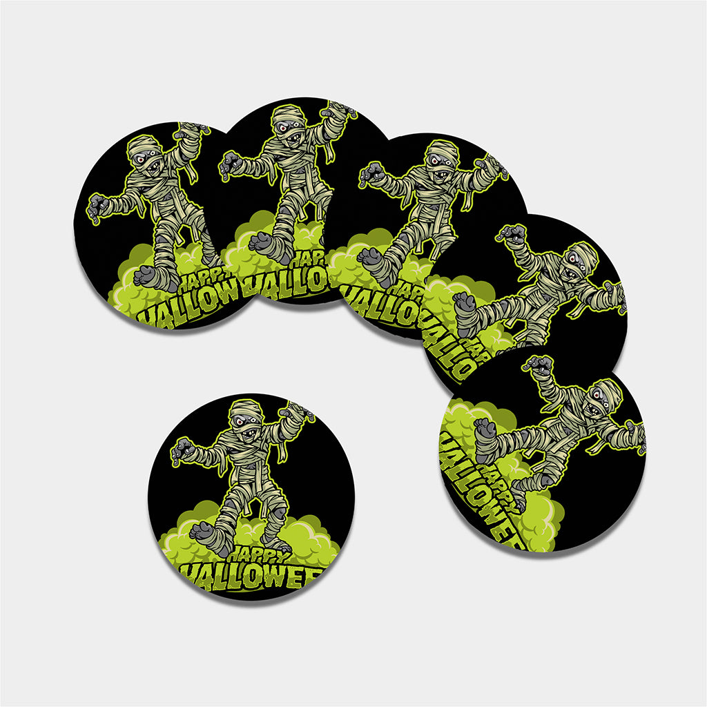 Halloween Mummy Print Leather Coaster Set