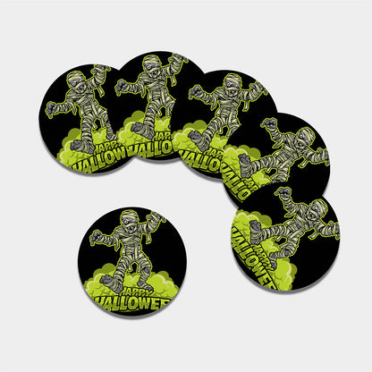 Halloween Mummy Print Leather Coaster Set