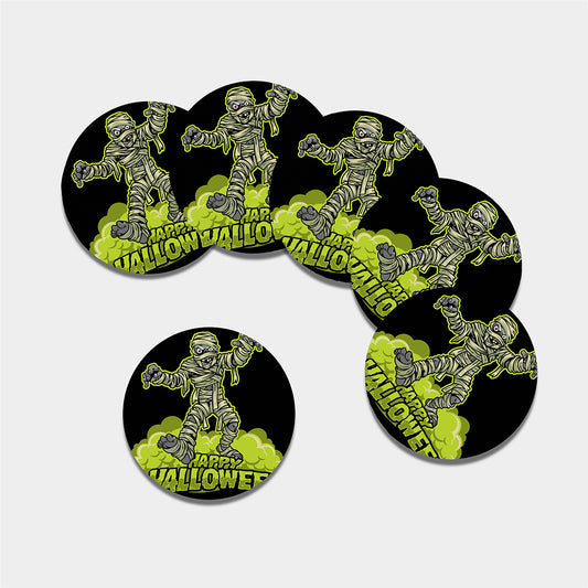 Halloween Mummy Print Leather Coaster Set