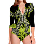 Halloween Mummy Print Long Sleeve Swimsuit
