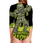 Halloween Mummy Print Long Sleeve Swimsuit