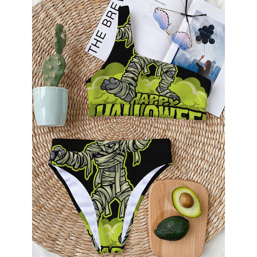 Halloween Mummy Print One Shoulder Bikini Top
