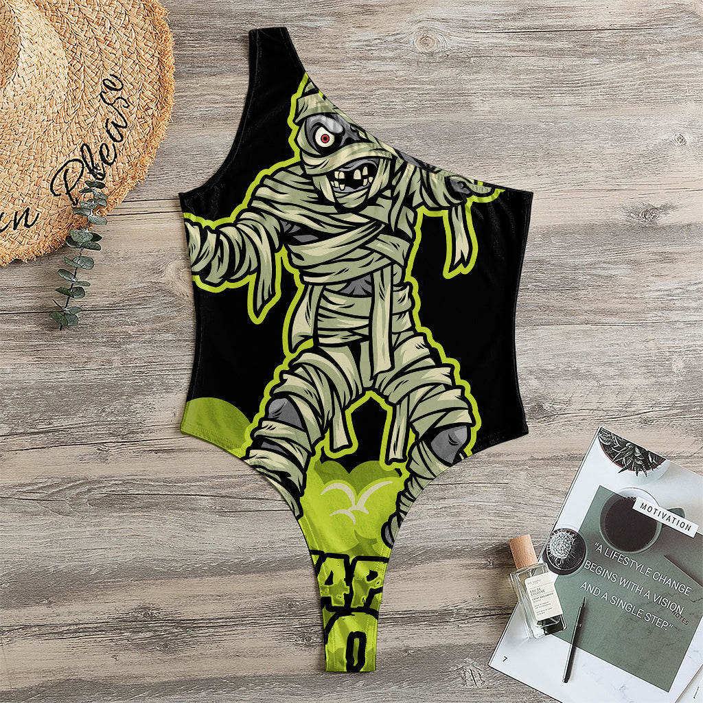 Halloween Mummy Print One Shoulder Bodysuit