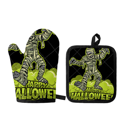 Halloween Mummy Print Oven Mitt And Pot Holder Set
