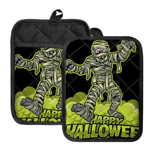 Halloween Mummy Print Pot Holders With Pocket