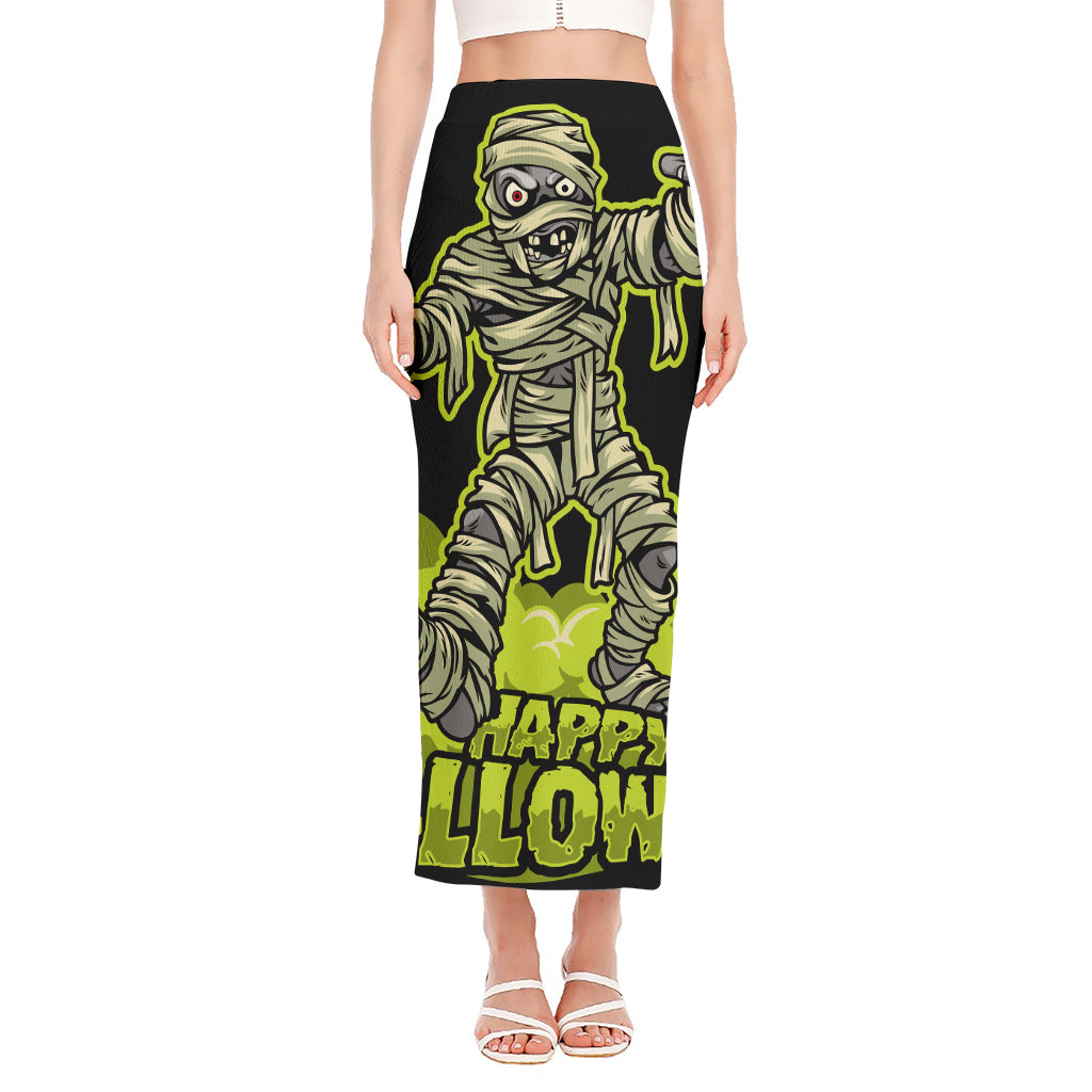 Halloween Mummy Print Side Slit Maxi Skirt