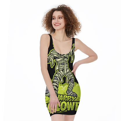 Halloween Mummy Print Sleeveless Bodycon Dress