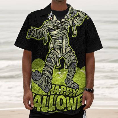 Halloween Mummy Print Textured Short Sleeve Shirt
