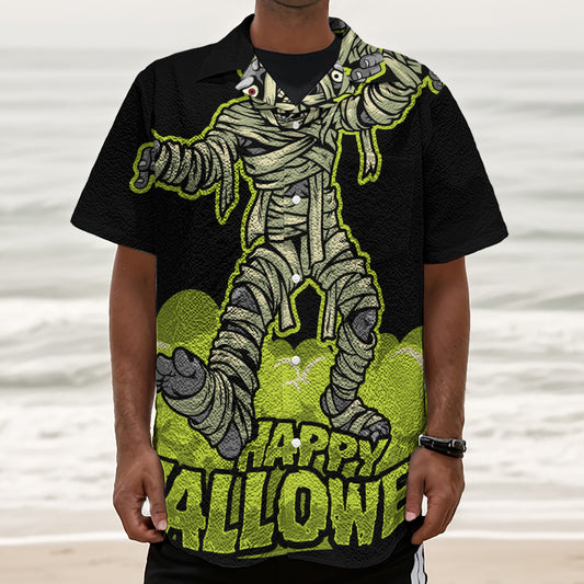 Halloween Mummy Print Textured Short Sleeve Shirt