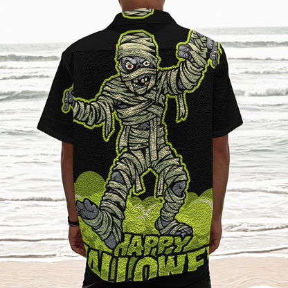 Halloween Mummy Print Textured Short Sleeve Shirt