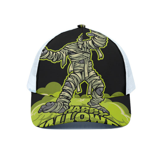 Halloween Mummy Print White Mesh Trucker Cap