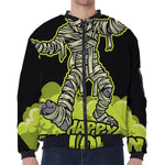 Halloween Mummy Print Zip Sleeve Bomber Jacket