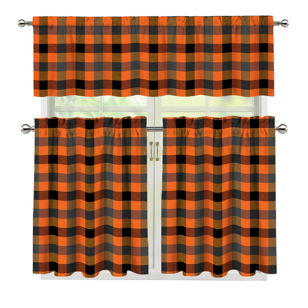 Halloween Orange Buffalo Check Print 3 Piece Kitchen Curtains