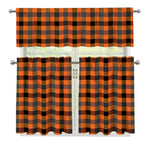 Halloween Orange Buffalo Check Print 3 Piece Kitchen Curtains