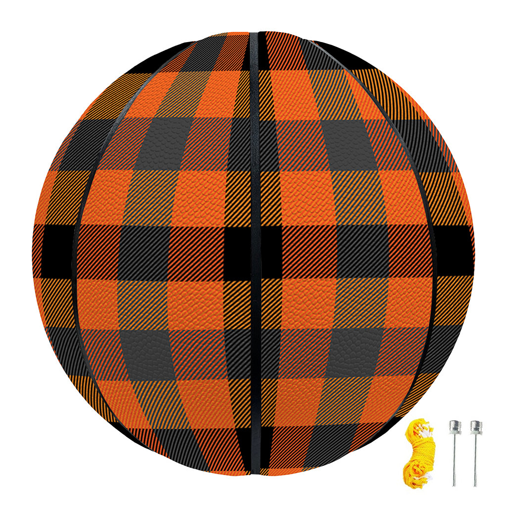 Halloween Orange Buffalo Check Print Basketball
