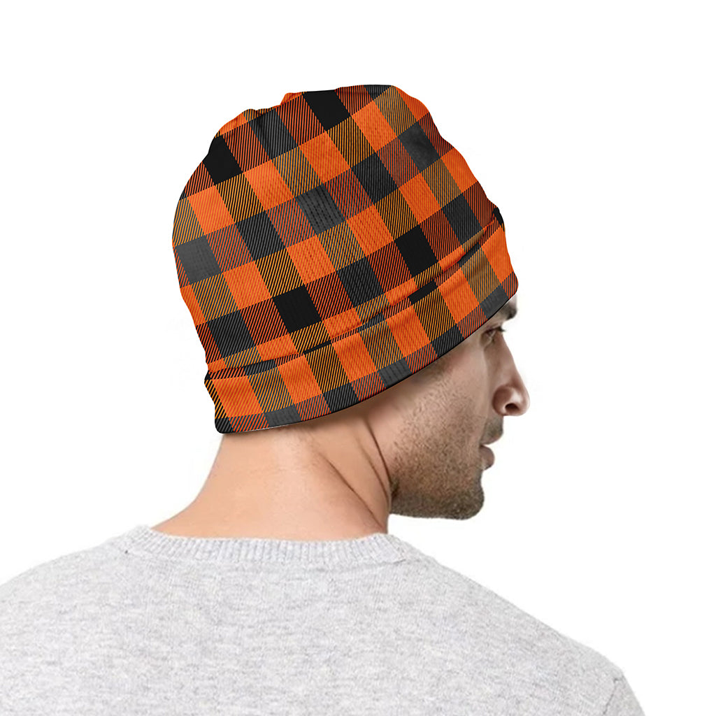 Halloween Orange Buffalo Check Print Beanie
