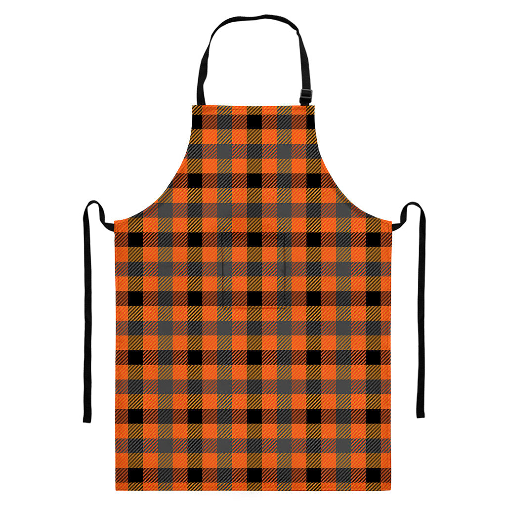 Halloween Orange Buffalo Check Print Bib Apron With Pocket