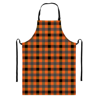Halloween Orange Buffalo Check Print Bib Apron With Pocket