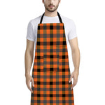 Halloween Orange Buffalo Check Print Bib Apron With Pocket