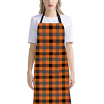 Halloween Orange Buffalo Check Print Bib Apron With Pocket