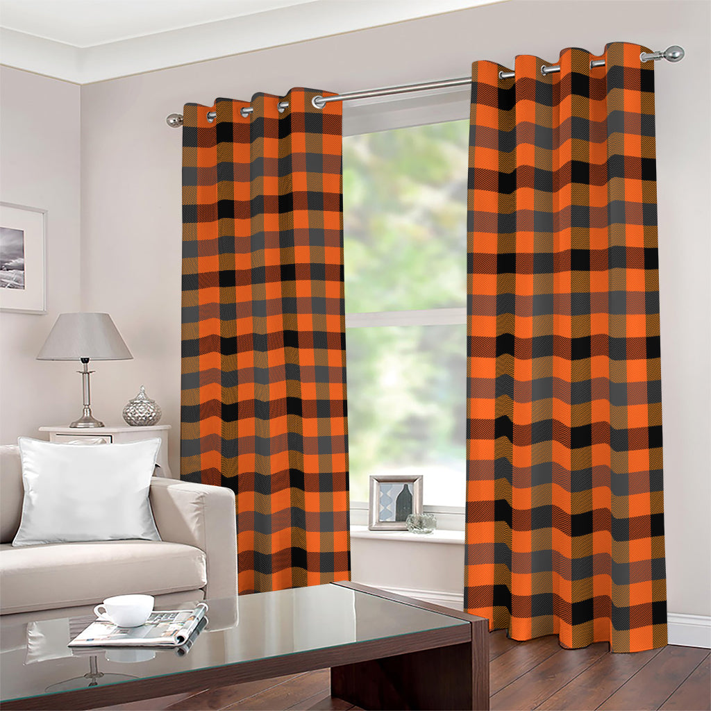 Halloween Orange Buffalo Check Print Blackout Grommet Curtains