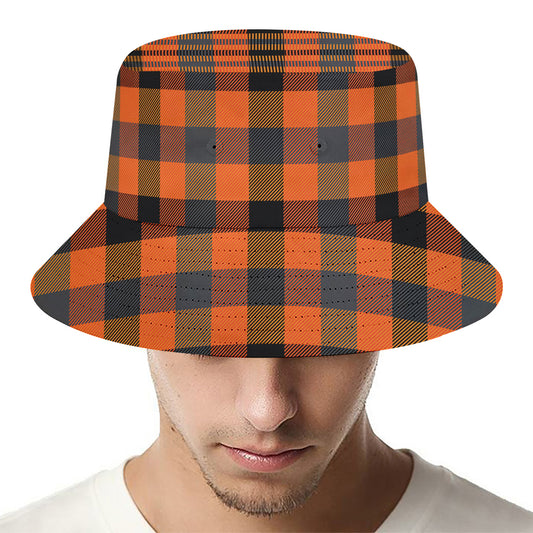Halloween Orange Buffalo Check Print Bucket Hat