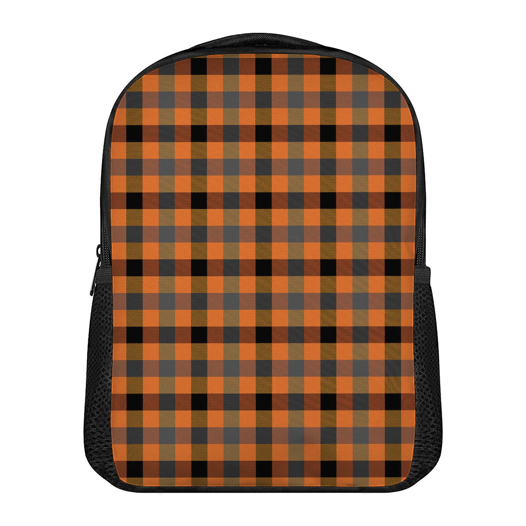 Halloween Orange Buffalo Check Print Casual Backpack