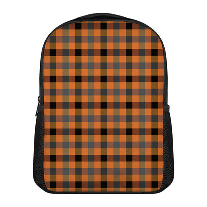 Halloween Orange Buffalo Check Print Casual Backpack