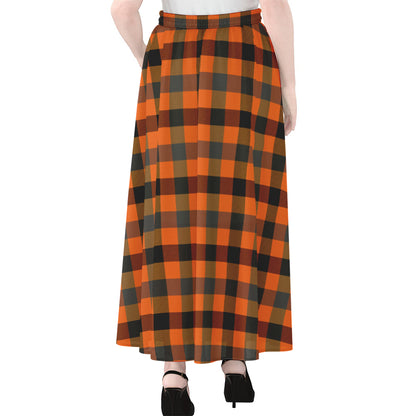 Halloween Orange Buffalo Check Print Chiffon Maxi Skirt