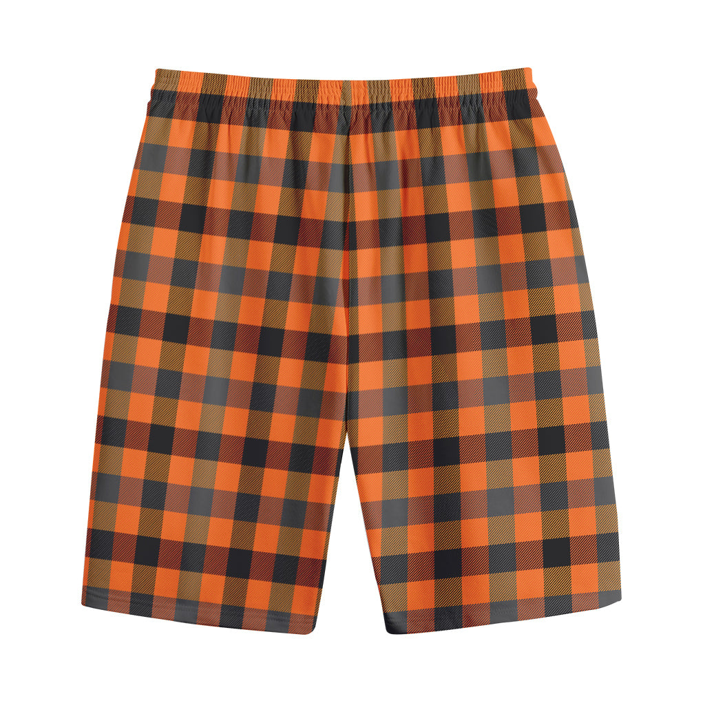 Halloween Orange Buffalo Check Print Cotton Shorts
