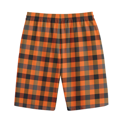 Halloween Orange Buffalo Check Print Cotton Shorts