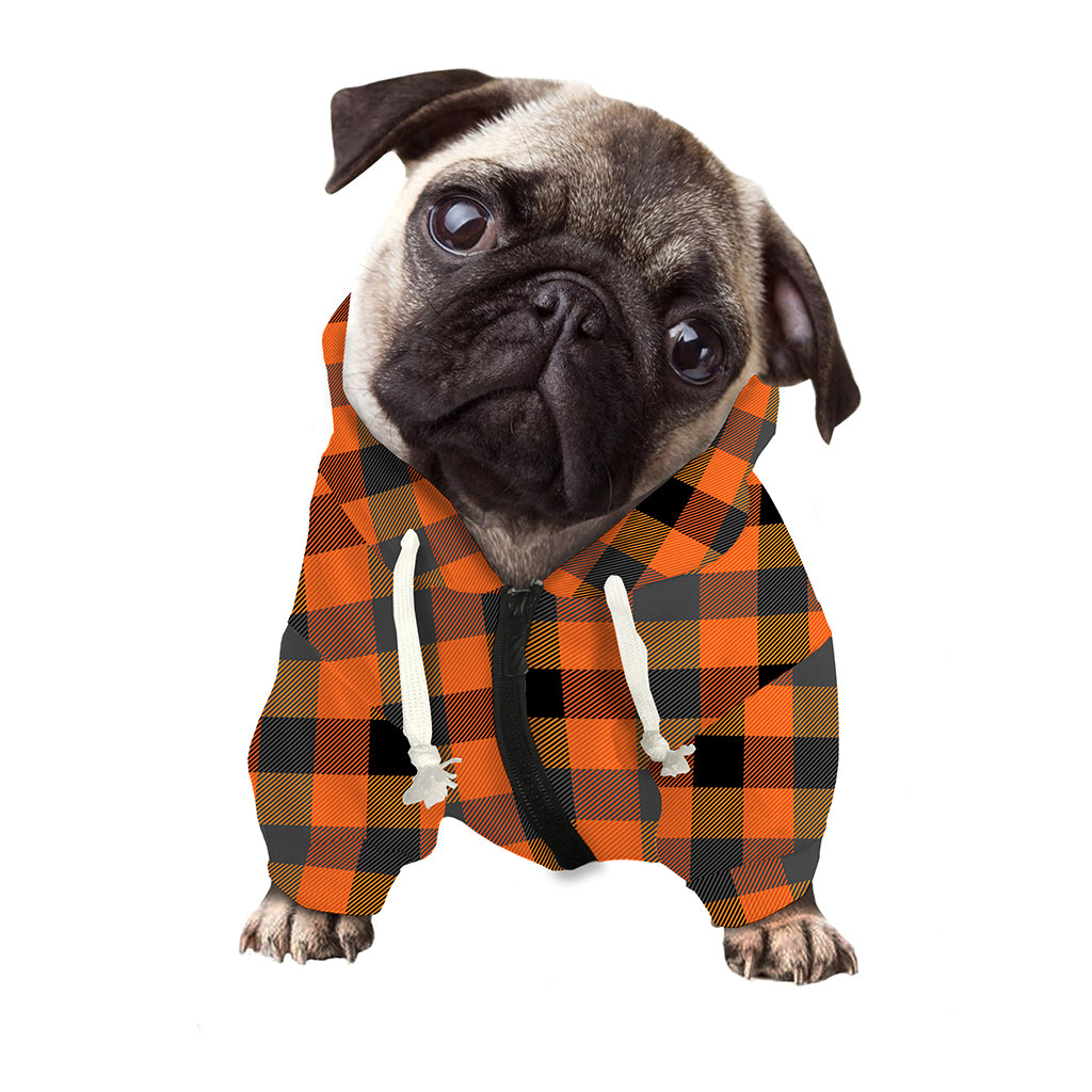 Halloween Orange Buffalo Check Print Dog Zip Up Hoodie