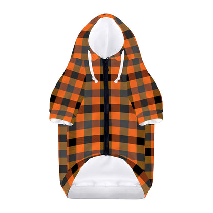 Halloween Orange Buffalo Check Print Dog Zip Up Hoodie
