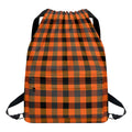 Halloween Orange Buffalo Check Print Drawstring Backpack