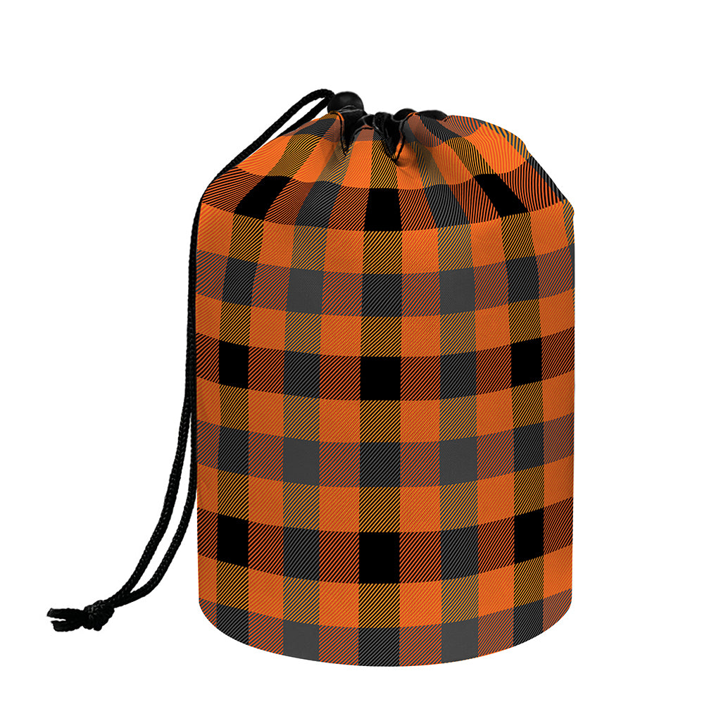 Halloween Orange Buffalo Check Print Drawstring Makeup Bag